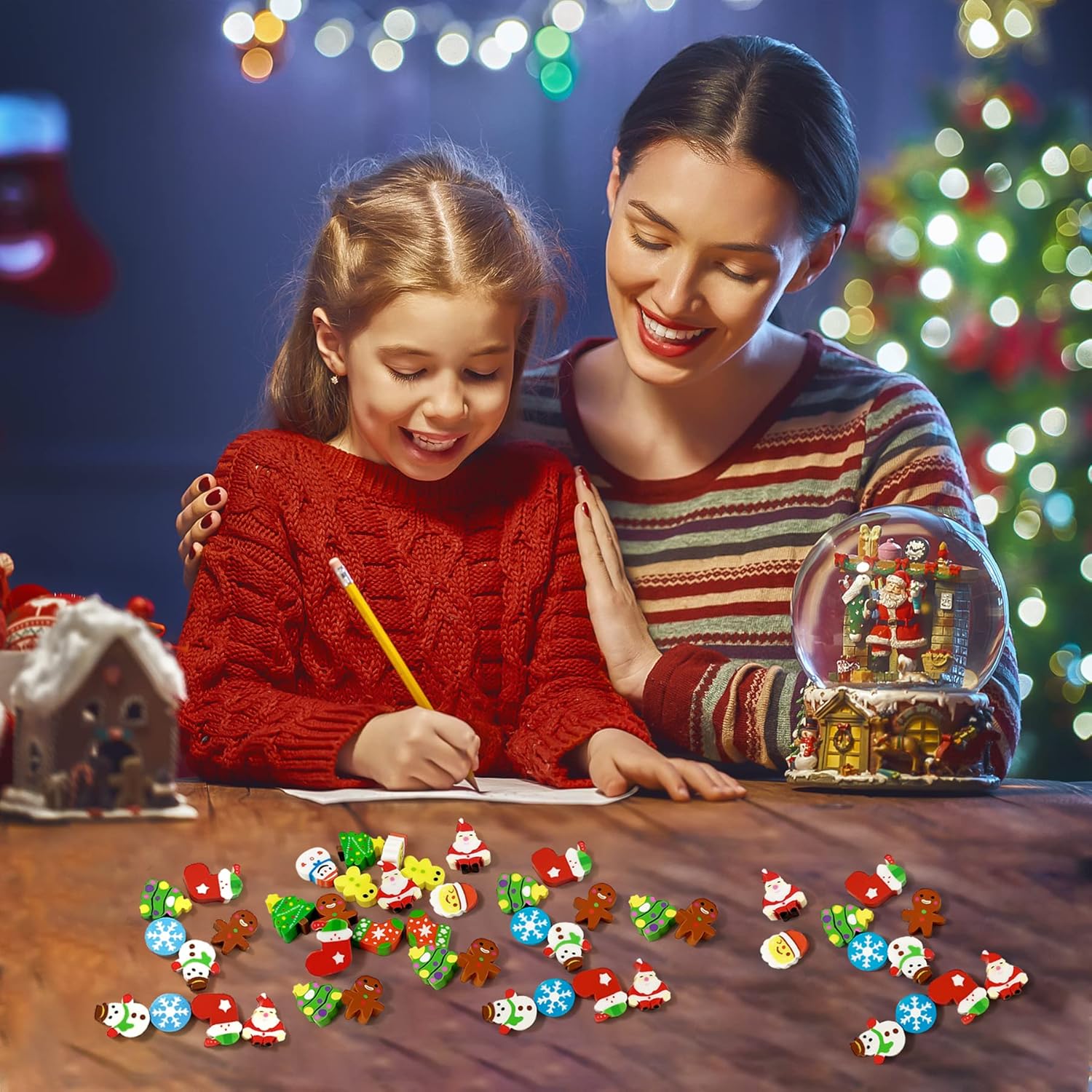 Christmas mini erasers bulk for kids – classroom rewards party favors