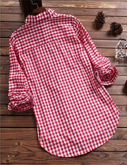 New Style Plaid Lapel Long-sleeved Retro Shirt Button