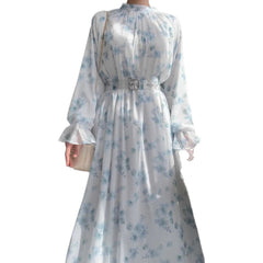Elegant Stylish Temperament Long Sleeves Long Skirt Floral Dress