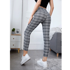 New European And American Plaid Leggings Casual Pants