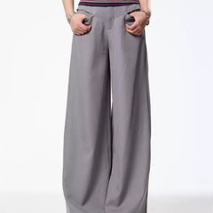 Vintage Crumpled Wide Leg Draping Matchet Pants Suit Pants For Women