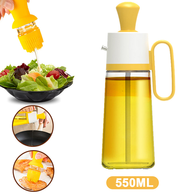 2-in-1 oil dispenser bottle with brush – 550ml glass BBQ sprayer front view
