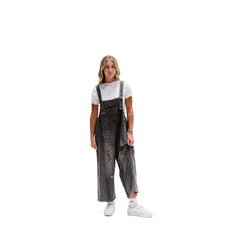 Retro Make Old Ripped Loose Wide Leg Denim Suspender Pants