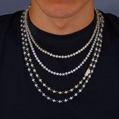 European And American New 6mm Cross Star Zircon Tennis Chain Hip Hop Rhombus Men's Necklace