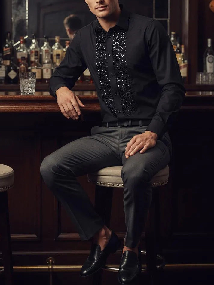 Chic Black Shirt With Statement Sequin Detail