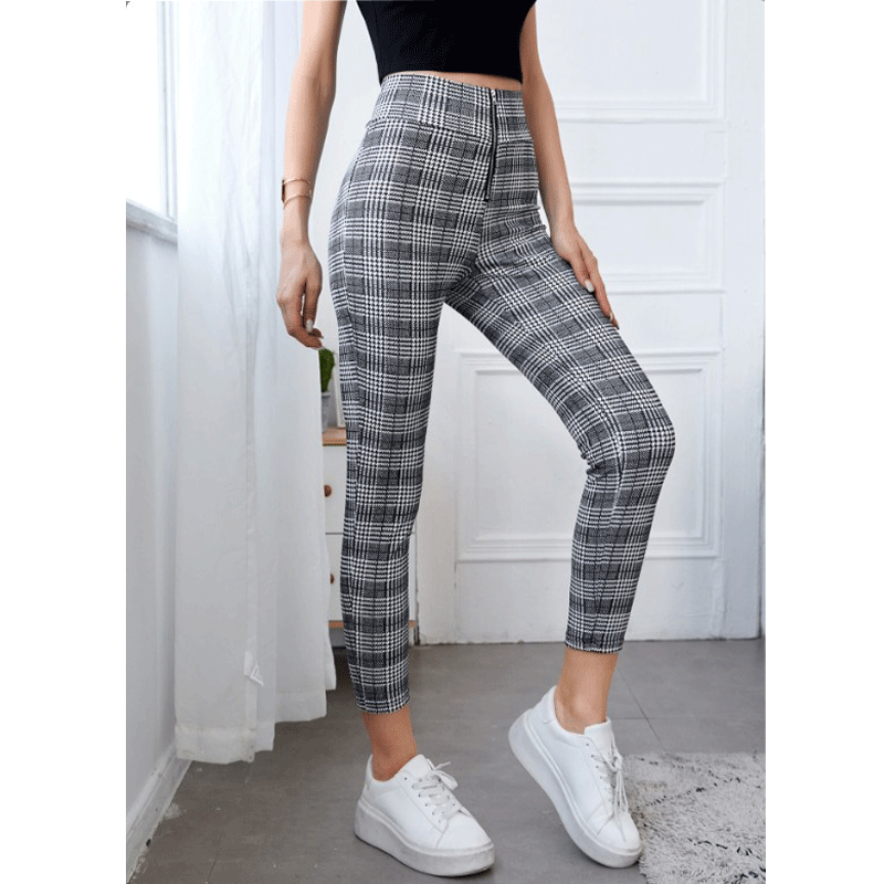 New European And American Plaid Leggings Casual Pants
