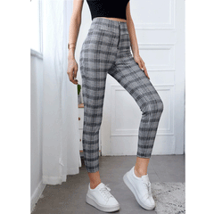New European And American Plaid Leggings Casual Pants