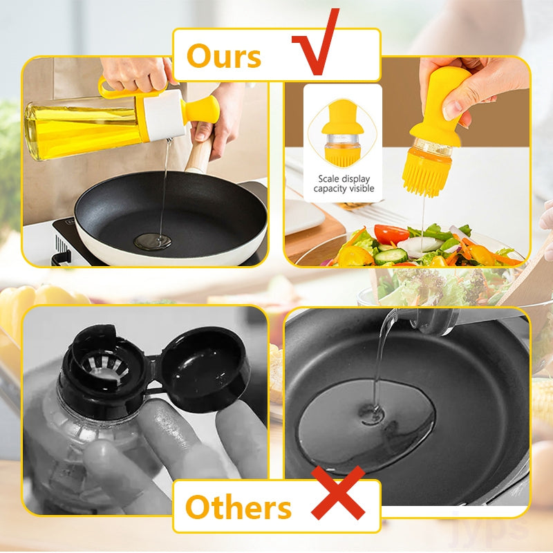2-in-1 oil dispenser bottle with brush – disassemble easy clean parts