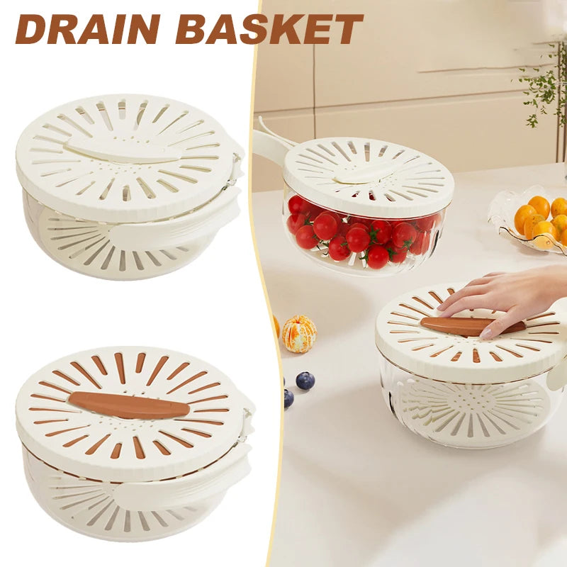 Fruit drain basket with lid – white brown color options detail