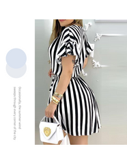 Ladies Ruffled Black Striped Waist Shirt Dress