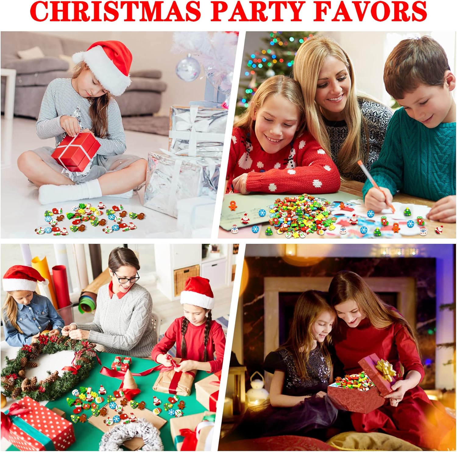 Christmas mini erasers bulk for kids – snowflake santa snowman designs