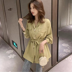 Female Korean Mid-length Lace-up Long-sleeved Chiffon Shirt Design Niche T-shirt Top