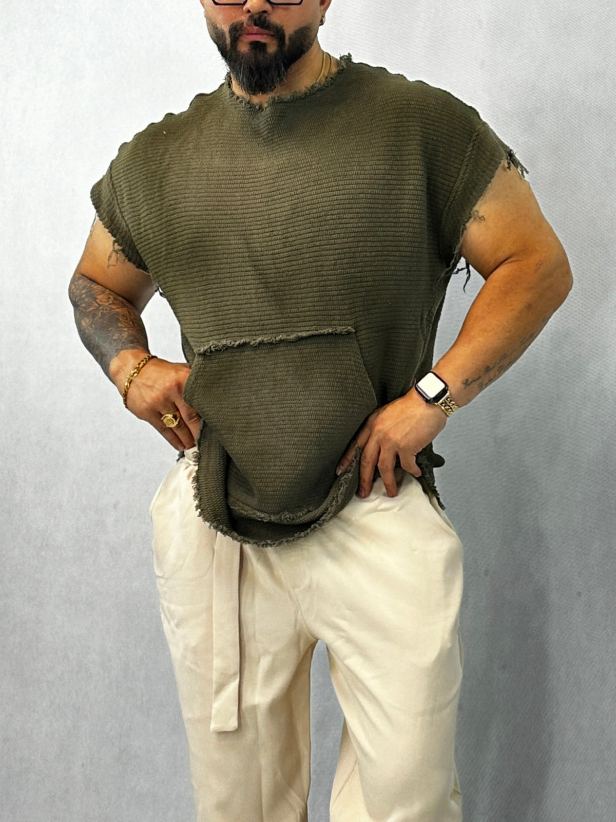 Green Cap Sleeve Pocket Top