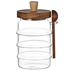 Glass storage jar with spoon – 25oz airtight coffee tea candy jar front view