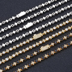 European And American New 6mm Cross Star Zircon Tennis Chain Hip Hop Rhombus Men's Necklace