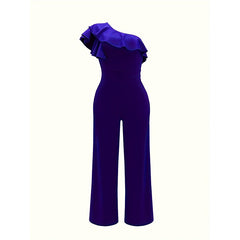 Women Summer Dressy Jumpsuits Sleeveless Ruffle One Shoulder Casual Wide Leg Pants Romper