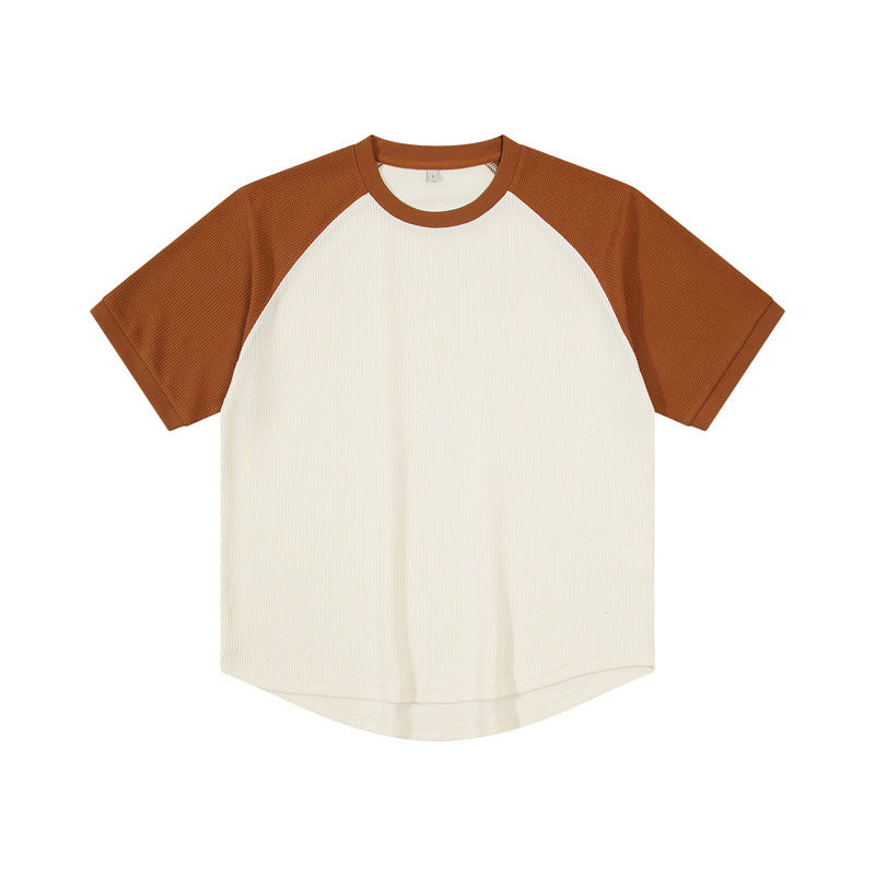 Contrast Color Waffle Plus Size Short Sleeve