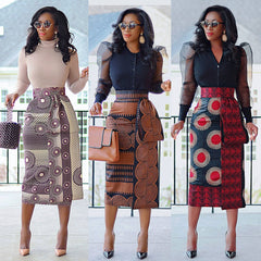 Women's Printed High Waist Hip Skirt Elastic Slim Fit