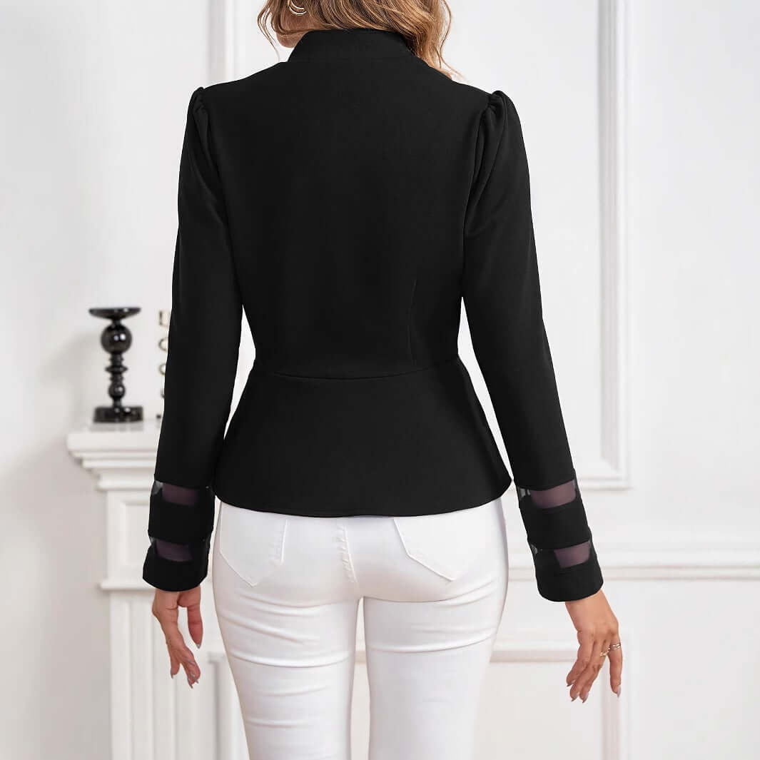 European And American Fashion Slim Suit Jacket in black, stylish back view showing long sleeve design.