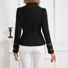 European And American Fashion Slim Suit Jacket in black, stylish back view showing long sleeve design.