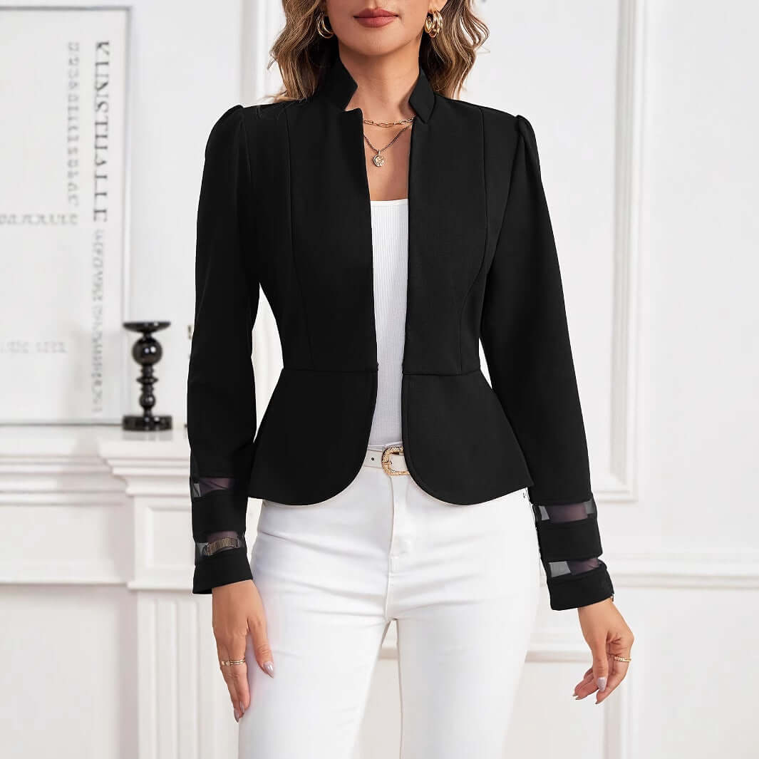 European And American Fashion Slim Suit Jacket in black, featuring regular long sleeves and an urban style for women.