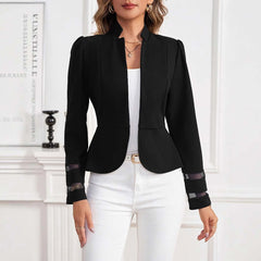 European And American Fashion Slim Suit Jacket in black, featuring regular long sleeves and an urban style for women.