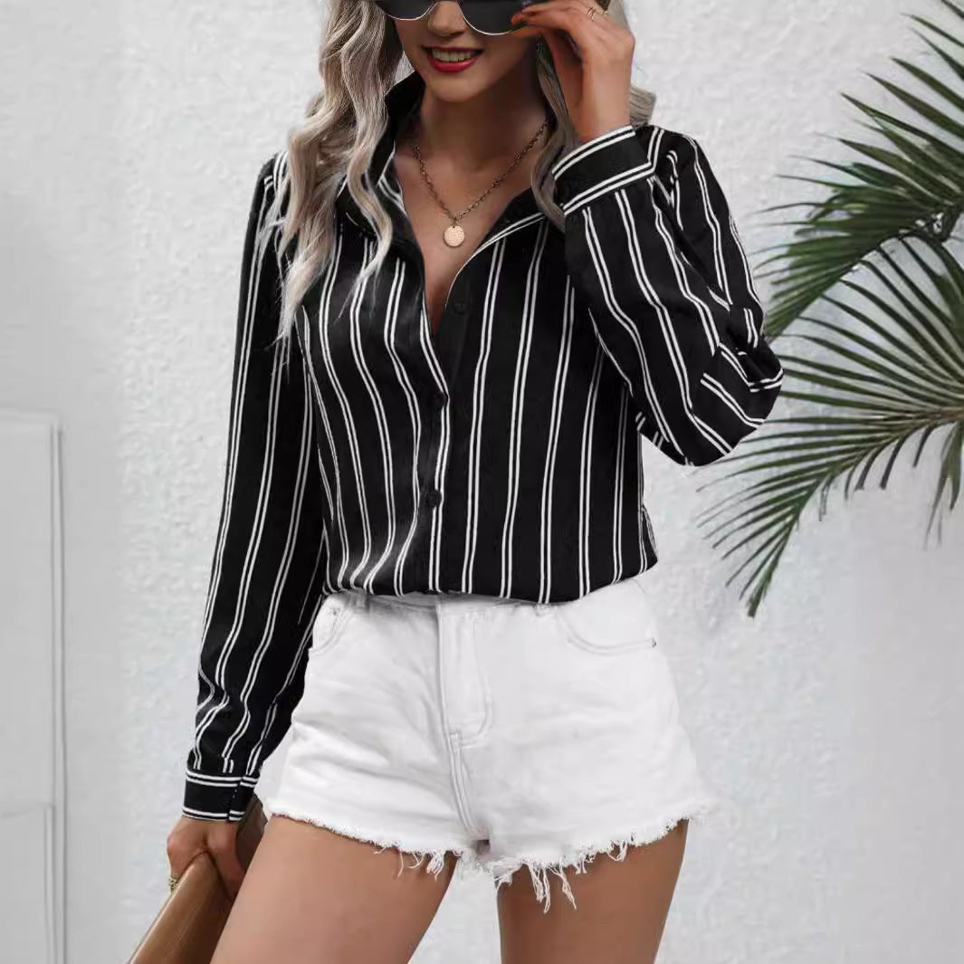 Commute Style Fashion Striped Loose Long Sleeve Shirt