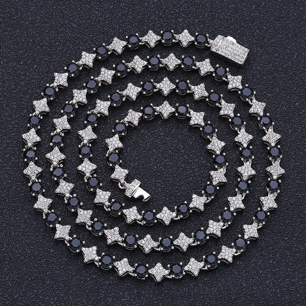 European And American New 6mm Cross Star Zircon Tennis Chain Hip Hop Rhombus Men's Necklace