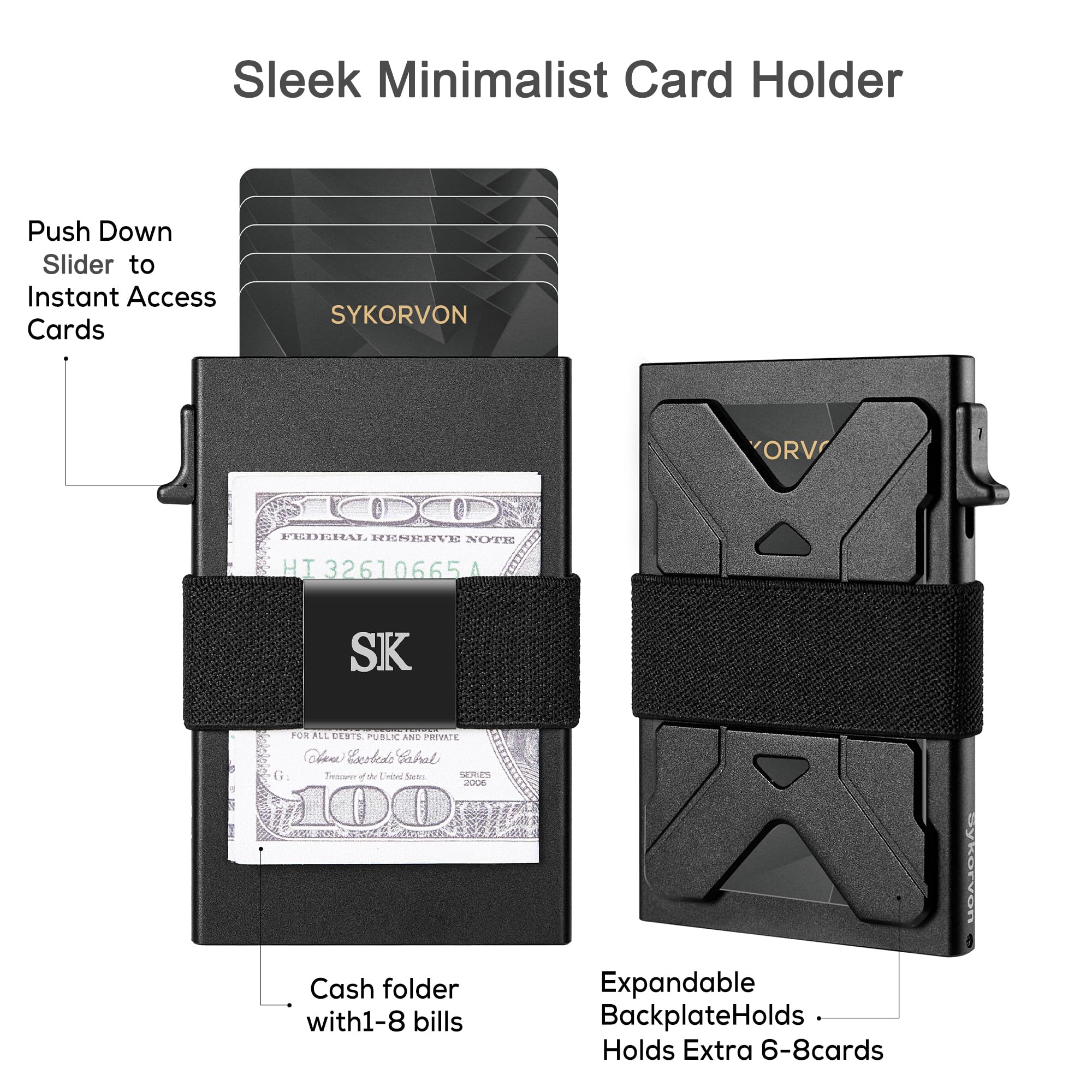 RFID blocking slim metal wallet for men – aluminum pop-up card mechanism front view