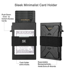 RFID blocking slim metal wallet for men – aluminum pop-up card mechanism front view