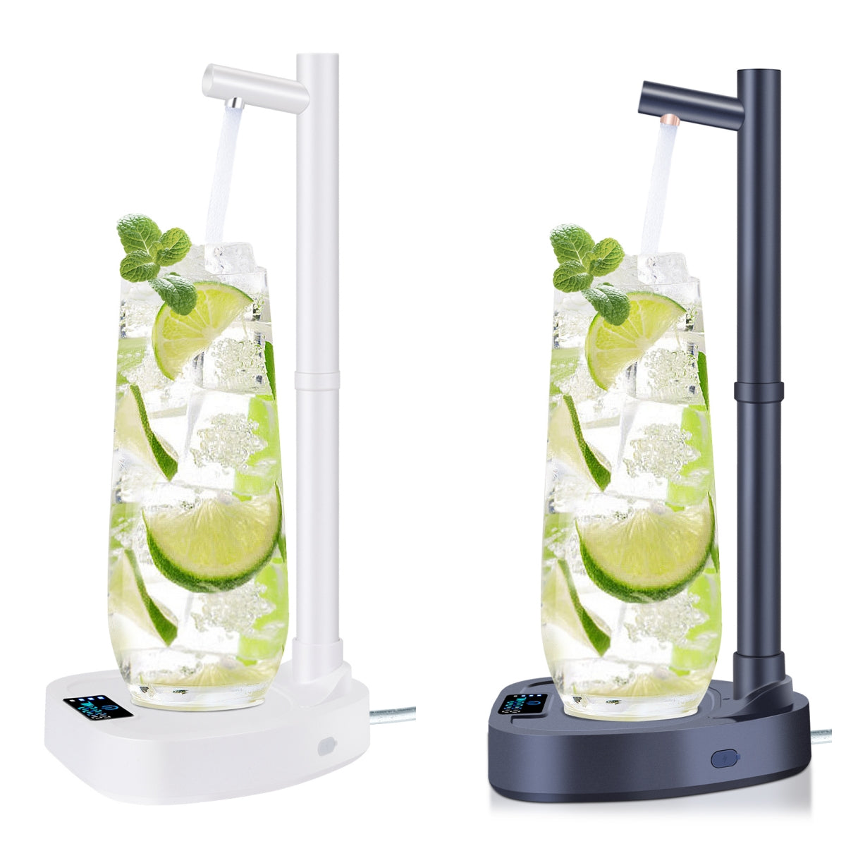 Rechargeable water dispenser pump – 8-level smart desktop stand front view
