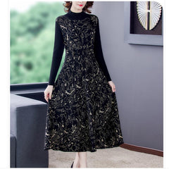 Dress Half High Neck Middle Length Skirt Slim A-line