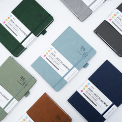 2026 2027 weekly planner notebook – light green brown haze blue colors