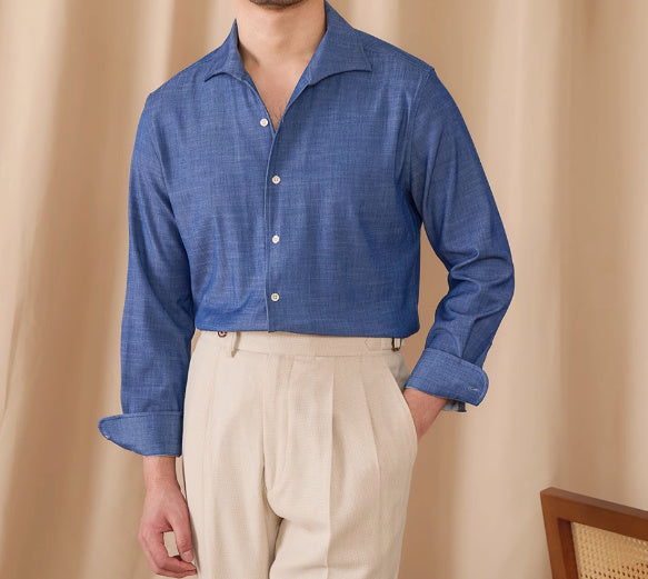 British Men Draping Anti-wrinkle One-piece Collar Casual Long-sleeved Shirt