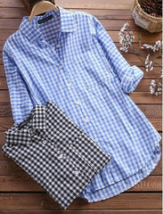 New Style Plaid Lapel Long-sleeved Retro Shirt Button
