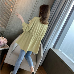 Female Korean Mid-length Lace-up Long-sleeved Chiffon Shirt Design Niche T-shirt Top