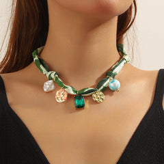 Summer Pendant Pearl All-match Silk Scarf Necklace For Women