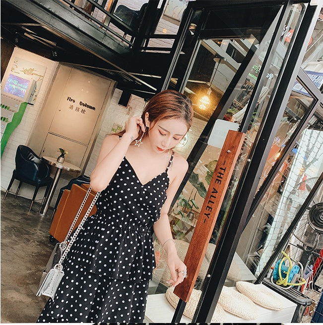 Polka Dot Large Size Cake Skirt Women's Summer Xian Slim Cover Belly Sling Dress