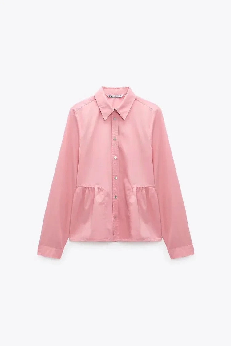 Lapel Collar Long-sleeved Layered Embellished Poplin Shirt