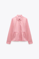 Lapel Collar Long-sleeved Layered Embellished Poplin Shirt