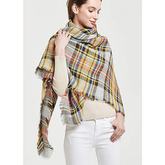59 X 59in Yellow Blue Womens Fall Winter Scarf Plaid Tassel Soft Warm Blanket Scarves Womens Shawl Wraps