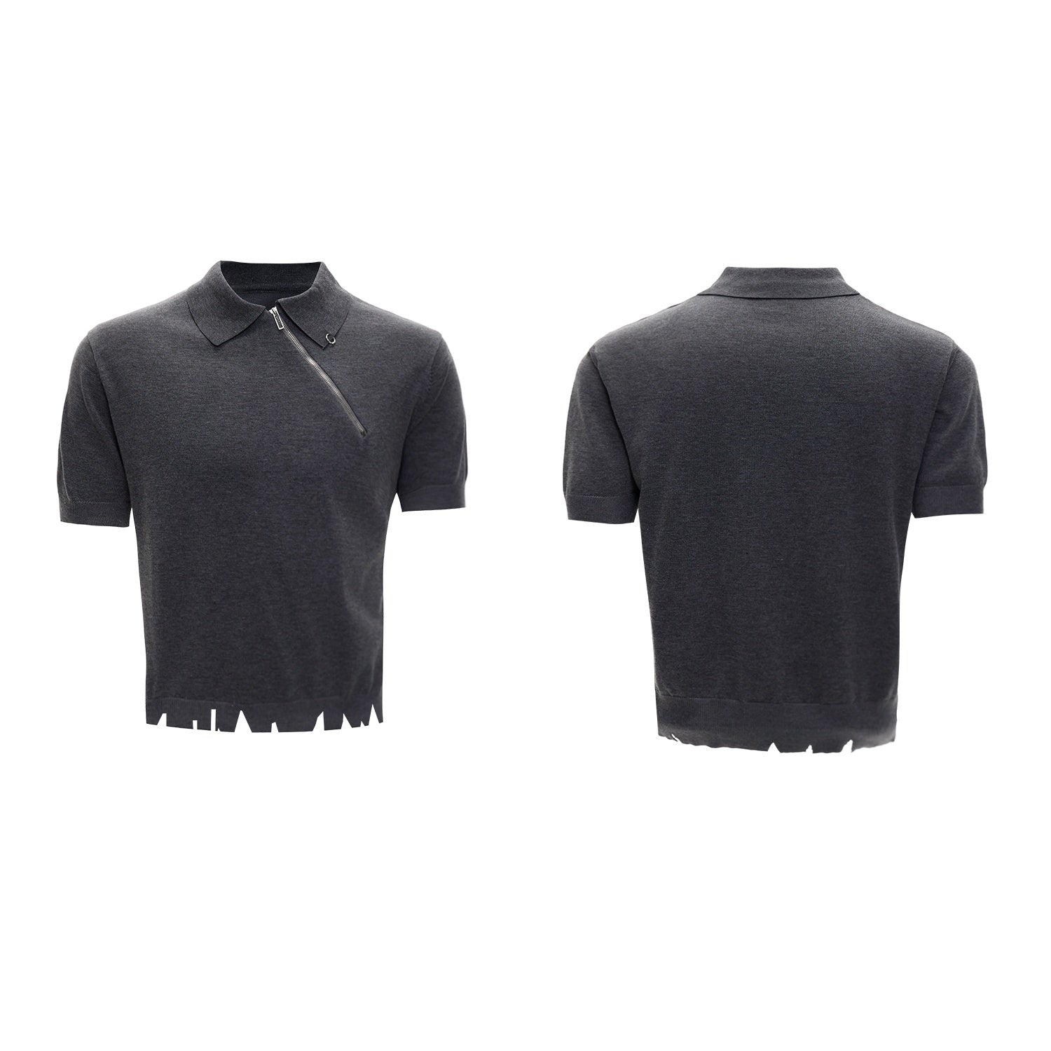 Ice-feeling Slim-fit Knitted Polo Shirt Oblique Zipper