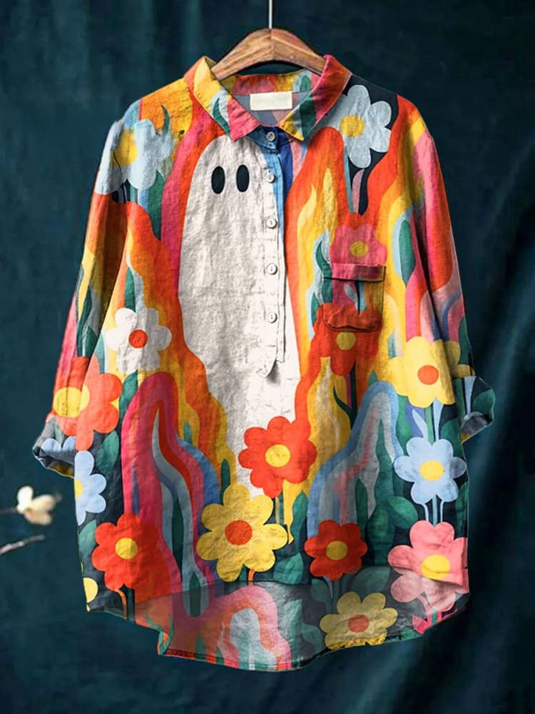 Halloween Abstract Cute Ghost Loose Pockets Shirt