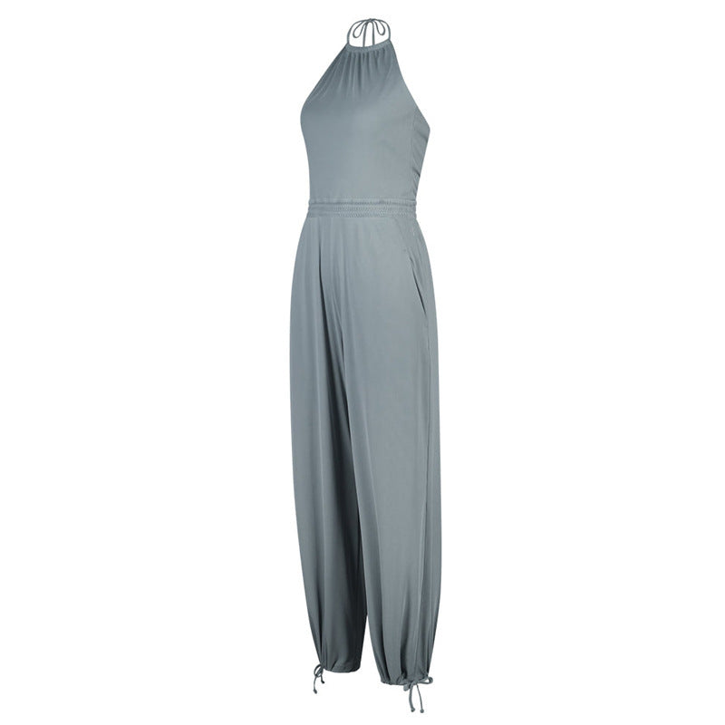 Women's Halter Beauty Back Fitness Jumpsuit