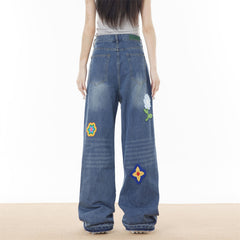 Washed Loose Wide-leg Jeans For Men And Women