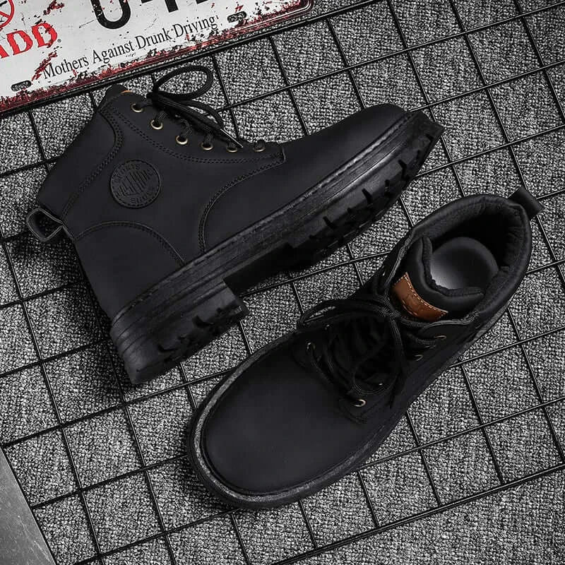 Mens High Top Leather Boots Anti Slip Outdoor Shoes