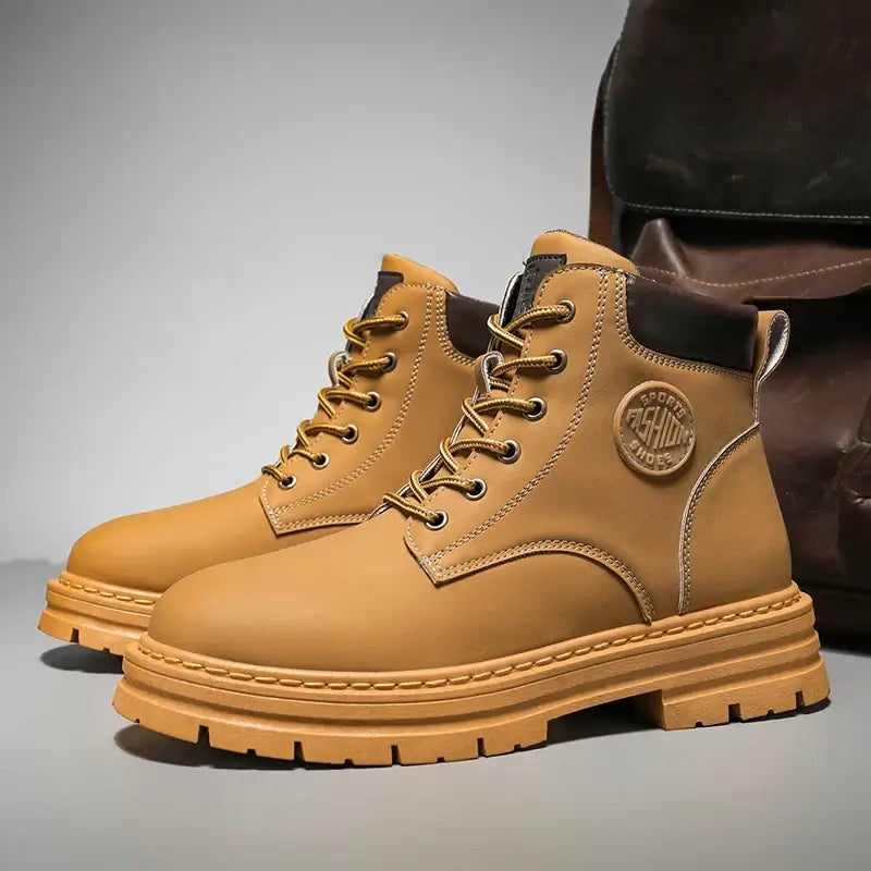 Mens High Top Leather Boots Anti Slip Outdoor Shoes