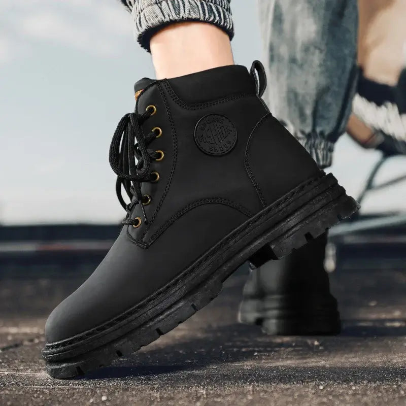Mens High Top Leather Boots Anti Slip Outdoor Shoes