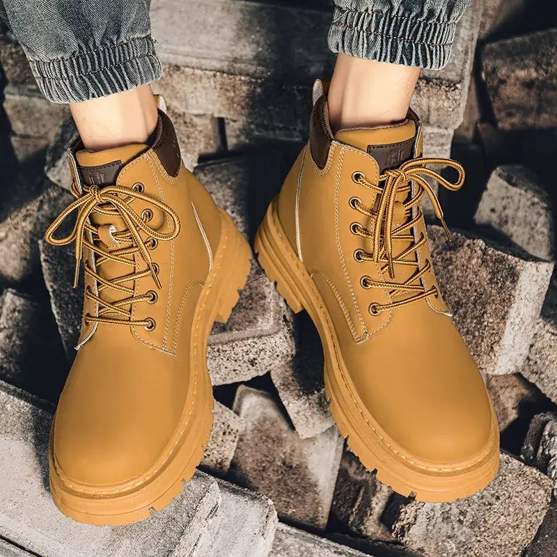 Mens High Top Leather Boots Anti Slip Outdoor Shoes
