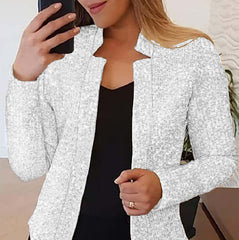 Women's Gold Color-blocking Sequin Short Chic worn by a woman in a stylish setting, featuring a sleek cut and long sleeves.
